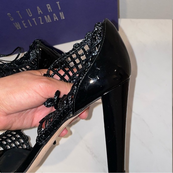 DESIGNER Stuart Weitzman Black String Apart Flax Twine Shoes Size 10M BOX INCL. - Picture 4 of 7